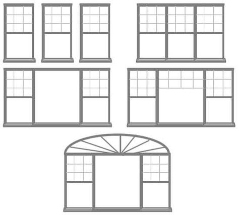 window-designs-a4who assn of women home owners Window Layout Design, Three Windows In A Row Exterior, Window Layout, Front Window Design Ideas, Window Size, Large Exterior Windows, Large Picture Window Ideas, Farmhouse Style Windows, 3 Windows In A Row