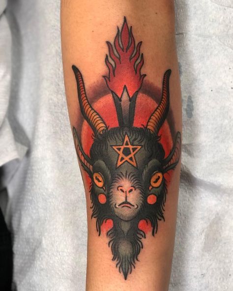 Baphomet tattoo - anarchy goat tattoo Goat Tattoo, Satanic Tattoos, Black Phillip, Lion Tattoos, Goat Head, Halloween Tattoo, A Goat, Halloween Tattoos, Dark Tattoo