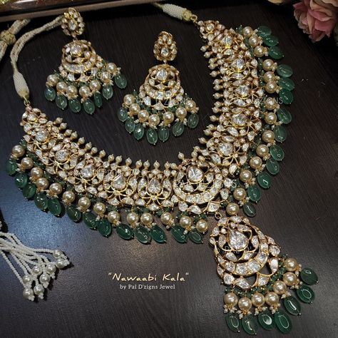 Nawaabi kala - moissanite polki set Open Setting Polki Jewellery, Mango Mala Jewellery, Polki Sets, Wedding Jewellery Designs, Bridal Jewellery Inspiration, Kundan Jewellery Bridal, Beautiful Bridal Jewelry, Gold Temple Jewellery, Mala Jewelry