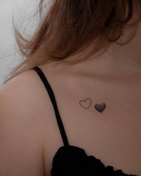 Small Solid Heart Tattoo, Collarbone Heart Tattoo, Meaning Of Hearts, Heart Collarbone Tattoo, Tattoo On Collar Bone, Under Collar Bone Tattoos, Chest Tattoo Wings, Japanese Back Tattoo, Hearts Tattoo