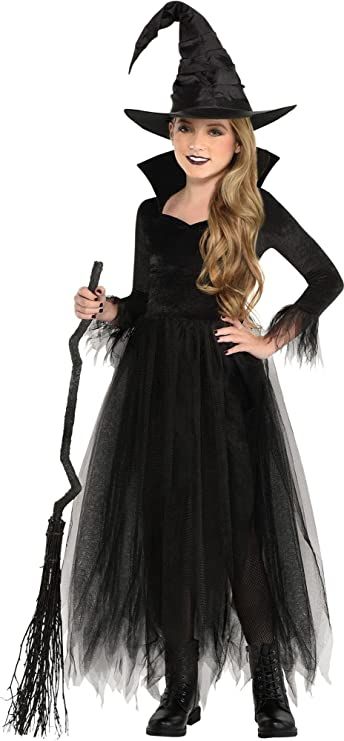 Amazon.com: Enchanted Witch : Clothing, Shoes & Jewelry Black Dress With Tulle, Black Witch Dress, Black Witch Costume, Dress With Tulle Overlay, Full Length Black Dress, Witch Fancy Dress, Baby Costumes Girl, Batman Cosplay, Witch Costumes