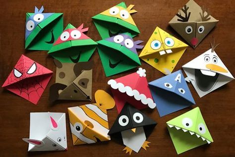 Come realizzare segnalibri di carta per bambini? Origami Bookmark Corner, Origami Bookmark, Bookmark Craft, Corner Bookmarks, Bookmarks Kids, Origami Design, Diy Bookmarks, Diy Origami, Origami Art