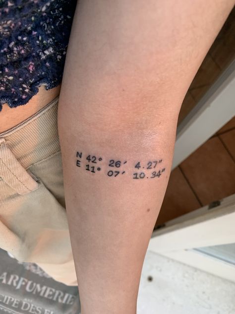 Florence Tattoo Ideas, Tuscany Tattoo, Tuscany Tattoo Ideas, Naples Italy Tattoo, Tattoo Coordinates, Coordinates Tattoo, Tuscany Italy, Print Tattoos, Paw Print Tattoo