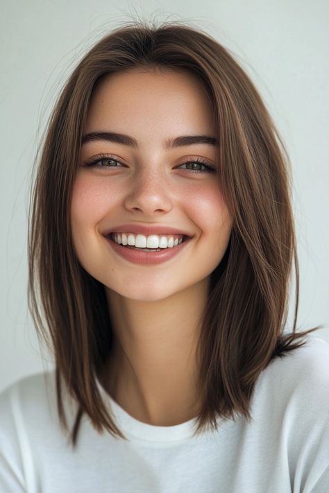 A simple middle part can be incredibly chic for fine, straight hair. This style elongates the face and creates a symmetrical, polished look. Use a flat iron to achieve a super sleek finish. Pixie Updo, Sleek Straight Hairstyles, Asymmetrical Hairstyles, Sleek Bob, Platinum Blonde Hair, Long Faces, Low Ponytail, Long Bob, How To Draw Hair