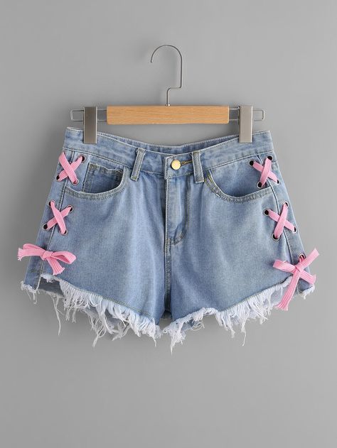 Diy Clothes Jeans, Outfit 2020, Pattern Shorts, Mode Kimono, Shorts Pattern, Kawaii Fashion Outfits, Tween Outfits, Tights Outfit, Denim Shorts Women