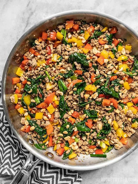 This super easy Ground Turkey Stir Fry is a delicious and versatile answer to busy weeknight dinners. Try the suggested variations to make it your own! Budgetbytes.com Turkey Ground Beef Recipes, Ground Turkey Stir Fry, Turkey Ground, Ground Turkey Meal Prep, Ground Turkey Recipes Easy, Turkey Stir Fry, Ground Turkey Recipes Healthy, Healthy Ground Turkey, Budget Bytes