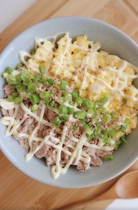 Korean Tuna Mayo Rice Bowl (Chamchi Mayo Deopbap) on the feedfeed Korean Tuna Rice, Tuna Mayo Rice, Tuna Rice Bowl, Tuna Bowl, Tuna Rice, Recipe Korean, Tuna Mayo, Tuna And Egg, Mayo Recipe