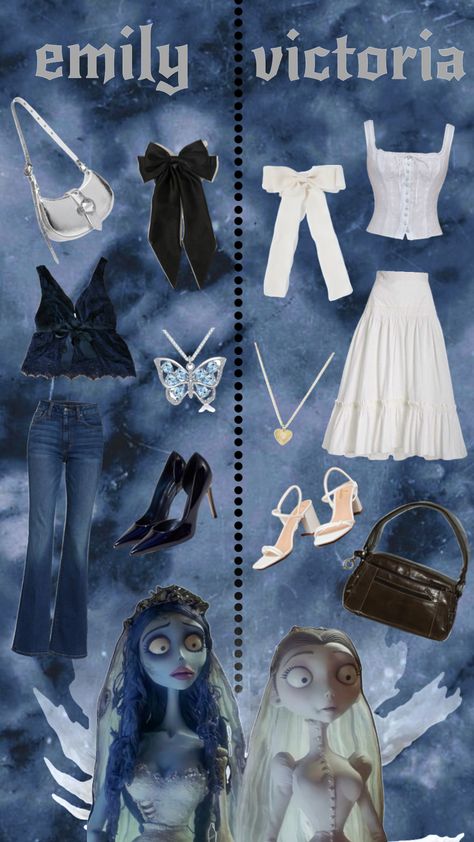 corpse bride outfits - emily and victoria #corpsebride #corpsebridemovie #emily #victoria #halloween #timburton #timburtonaesthetic #bestfriend #bestfriends #bestfriendoutfitsinpo #outfitinspo #fall Tim Burton Halloween Costumes, Corpse Bride Characters, Tim Burton Costumes, Tims Outfits, Corpse Bride Dress, Super Easy Halloween Costumes, Victoria Costume, Corpse Bride Movie, Halloween Bride Costumes