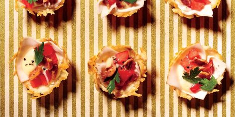 Inside-Out Hot Brown Bites Recipe | Southern Living Hot Brown Bites, Halloween Appetizer Ideas, Easy Halloween Appetizers, Hot Brown Sandwich, Hot Browns, Holiday Appetizers Thanksgiving, Brown Sandwich, Bacon Turkey, Individual Appetizers