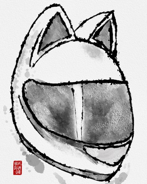 Cat shaped helmet Cat Helmet, Ink Art Drawing, Helmet Drawing, Motorbike Helmet, Artist Illustration, Kitten Cat, Ink Art, Cat Day, Ink Drawing