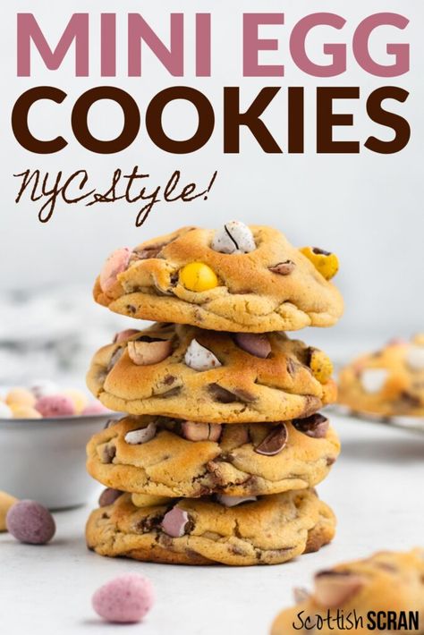 The Most Excellent NYC Mini Egg Cookies Recipe - Scottish Scran Scottish Scran, Mini Egg Cookies, Mini Eggs Cookies, Desserts Around The World, Egg Cookies, Levain Bakery, No Egg Cookies, Mini Egg, Cookie Ball