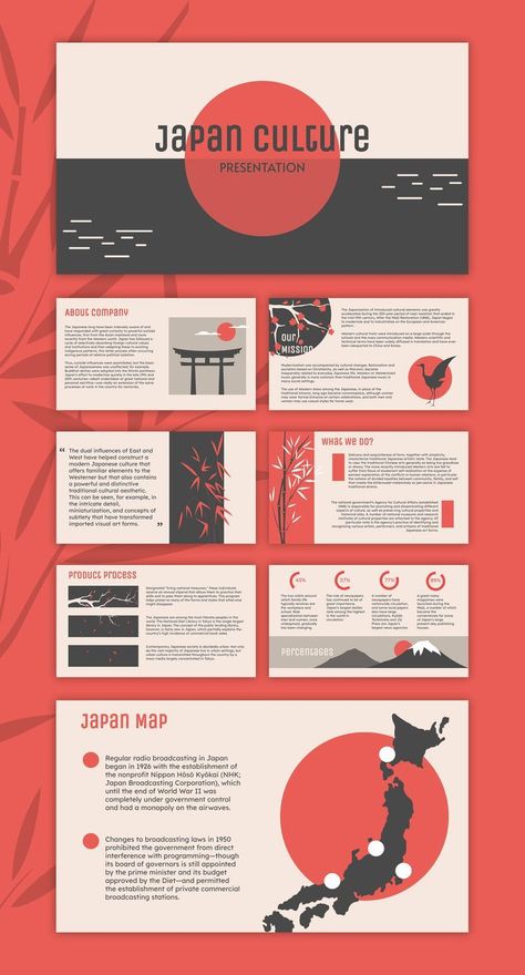 This elegant theme features a modern take on traditional Japanese design elements, including delicate floral patterns, minimalist illustrations, and muted color palettes. Perfect for presentations on Japanese culture, history, or Theme For Presentation, Presentation Slides Design, Elegant Theme, Business Fonts, Powerpoint Slide Designs, Presentation Design Layout, Slides Design, Japanese Colors, Google Slides Theme