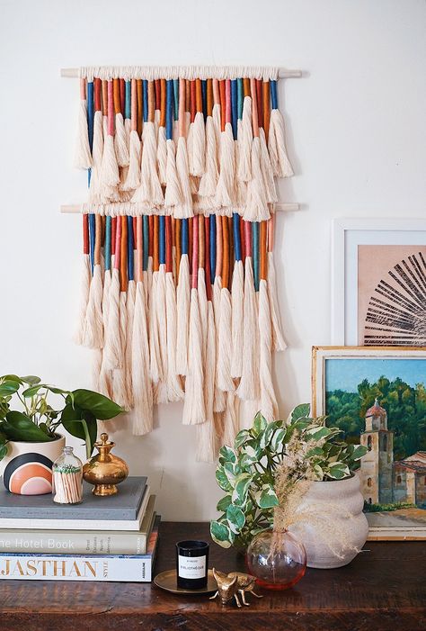 DIY Tassel Wall Hanging – Honestly WTF Tassel Wall Hanging, Tassel Wall Hang, Tassel Wall, Pom Crafts, Macrame Feathers, Macrame Table, Feather Diy, Hanging Diy, Macrame Wall Hanging Diy