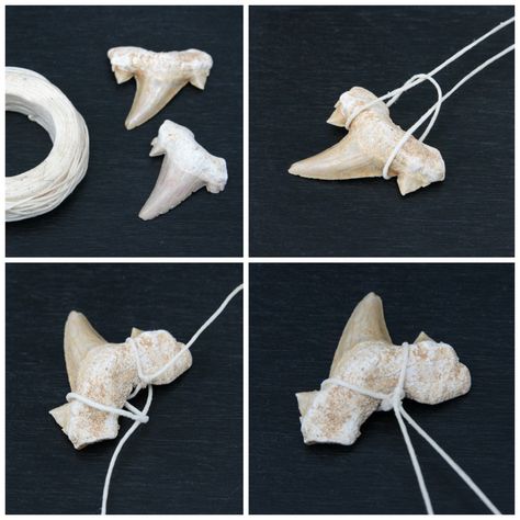 Shark Tooth Necklace Tutorial Shark Tooth Necklace Diy, Shark Teeth Crafts, Shark Teeth Jewelry, Diy Necklaces Tutorial, Teeth Art, Diy Teething, Bone Crafts, Bijoux Fil Aluminium, Shark Tooth Necklace