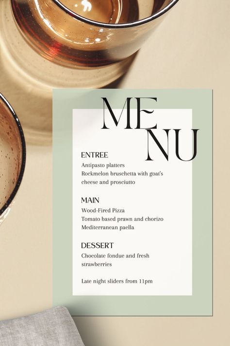 Wedding Menu Editable Template. Fun Classy design, 100% customisable. Classy Menu Design, Wedding Menu Design, Wedding Menus Design, Antipasto Platter, Event Menu, Classy Design, Template Wedding, Wedding Table Decor, Wood Fired Pizza