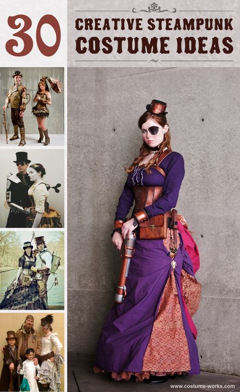 Steampunk costumes represent the period of time when society was steam-powered. Here is a gallery of amazing homemade Steampunk Costume Ideas for women, men, couples, families and kids. Steampunk Costume Ideas, Punk Costume, Moda Steampunk, Diy Steampunk, Steampunk Costumes, Steampunk Party, Mode Steampunk, Steampunk Halloween, Costumes For Halloween