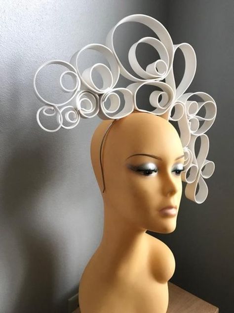 Dramatic Headpiece, Paper Headpiece, Fascinator Hats Outfit, Fascinator Hats Diy, Crown Headpiece, Recycled Dress, Headpiece Diy, Paper Fashion, Metal Headband