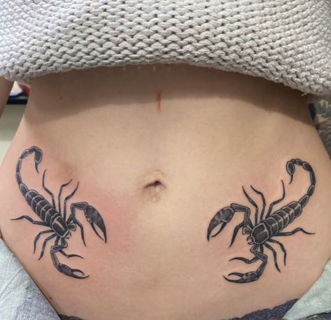 Lower Abdomen Tattoo Women, Lower Stomach Tattoos For Women, Abdomen Tattoo, Scorpion Tattoos, Sewing Tattoos, Aesthetic Tattoo Ideas, Lower Stomach Tattoos, Stomach Tattoos Women, Unique Tattoo Ideas