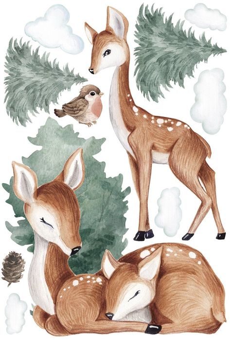 Nursery Forest Animals, Toxic Design, Nursery Forest, Forest Animal Nursery, Baby Scrapbook Album, Baby Animal Drawings, Animal Mural, Fox Illustration, Deer Wall