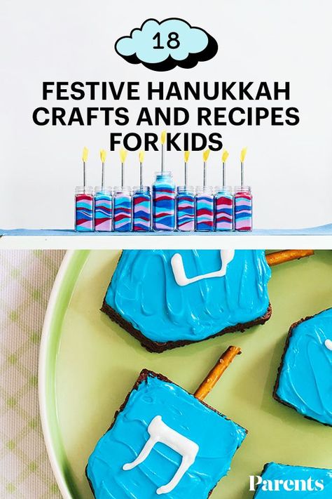 These Hanukkah craft and recipe ideas will keep kids entertained for all eight nights. #kidscrafts #hanukkahcraftsforkids Hannukah Activities, Hanukkah Crafts For Kids, Hannukah Crafts, Hanukkah For Kids, Hanukkah Crafts, Chanukah Party, Visual Recipes, Food Activities, Recipes For Kids