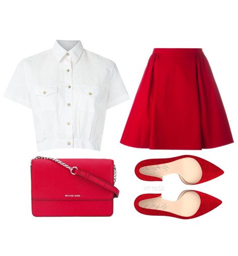 Red is a commanding colour that is elevated in its standard when paired with smart garments. Red And White Outfit, Red And White Outfits, Stile Blair Waldorf, Mode Chanel, White Outfit, Fashion Hacks Clothes, Red Skirts, Looks Chic, Kpop Fashion Outfits