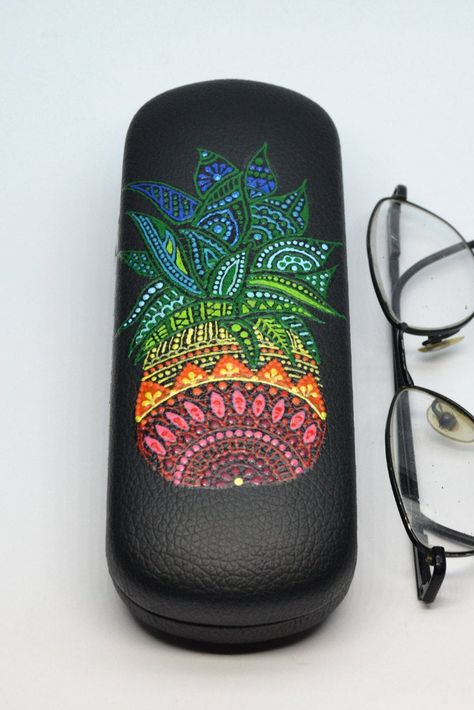 Painted Clutches, Glass Cases, Bag Painting, Eye Glasses Case, Black Birthday, Glasses Cases, Glasses Holder, Dot Mandala, Glass Case