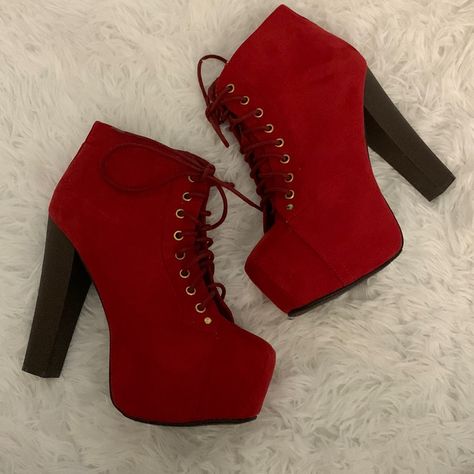 New Red Suede Booties No Box Maroon Boots, Red Stiletto Heels, Green Ankle Boots, Butterfly Photography, Goth Shoes, Red Stilettos, Chunky Heel Booties, Fringe Ankle Boots, Goth Clothing