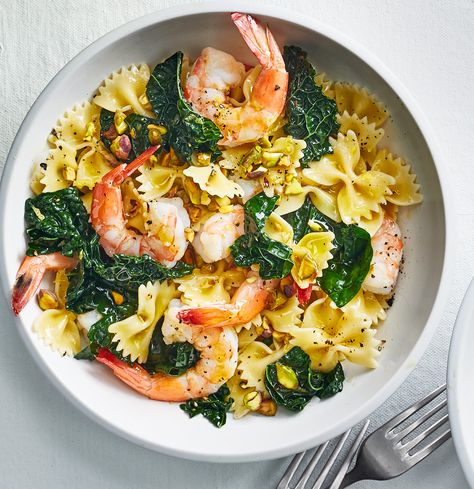 Farfalle Recipes, Shrimp Pasta Recipe, Kale Recipe, Kale Pasta, Lemon Shrimp, Fresh Dishes, Kale Recipes, Shrimp Scampi, Perfect Pasta