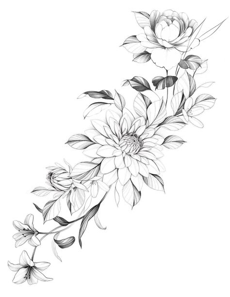 Sleeve Drawing, Flower Tattoo Stencils, Floral Tattoo Shoulder, Japanese Flower Tattoo, Floral Thigh Tattoos, Chrysanthemum Tattoo, Flower Tattoo Drawings, Floral Tattoos, Western Tattoos