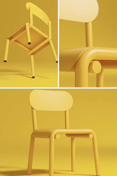 Chair Ads, Kids Chair Design, Plastic Chair Design, Working Chair, Minimal Chair, Kid Chair, Kids Chair, Yellow Chair, Design Chair