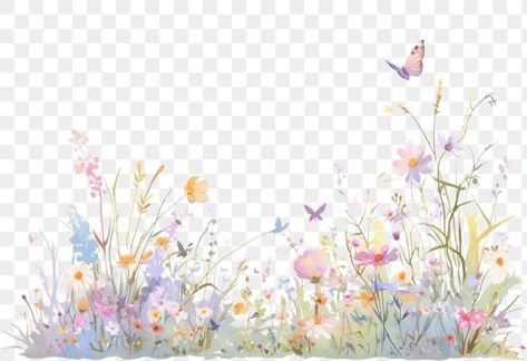 Wildflower Border, Watercolor Wild Flowers, Souvenir Design, Eid Photos, Wildflower Watercolor, Painting Butterfly, Digital Invitations Wedding, Png Elements, Butterfly Background