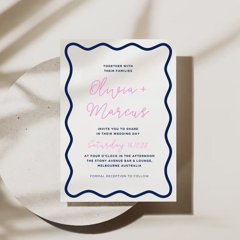 Wavy Border Invites | Squiggle Engagement Invite | Printable Curvy Invite | Hens Invite with Wavy Border | Wavy Edge Invite Template Hens Invite, Engagement Invite, Line Border, Invite Template, Wedding Invitation Paper, Download Fonts, Wedding Stationary, Editable Invitations, Printable Invitations