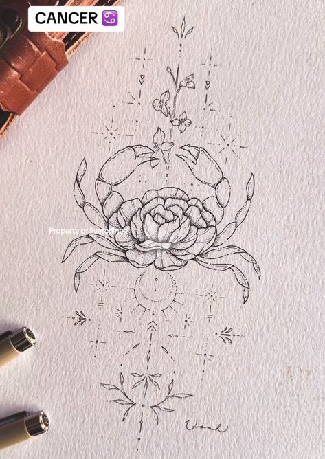 Abstract Crab Tattoo, Flower Crab Tattoo, Crab Flower Tattoo, Cancerian Crab Tattoo For Women, Crab Tattoo For Women, Crab Tattoos, Crab Drawing, Flower Crab, Crab Tattoo