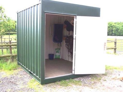 Upcycled Shipping Container Tack Room - Possible idea for Schooling Tack room, Feed room, Hay storage etc? Horse Blanket Storage, Horse Blankets Storage, Blanket Storage Ideas, Horse Shed, Horse Tack Rooms, Hay Storage, Horse Farm Ideas, Tack Rooms, Horse Shelter