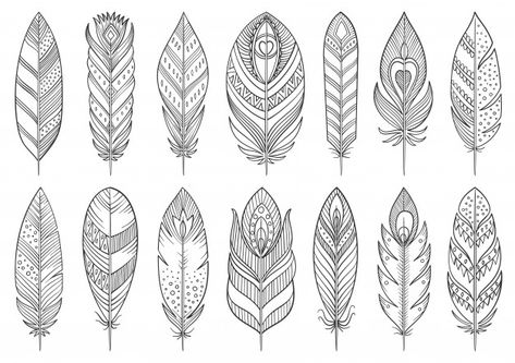 Feather Doodle, Mandala Feather, Feather Outline, Indian Feather Tattoos, Feather Drawing, Flat Design Icons, Watercolor Feather, Mandala Design Pattern, Boho Feathers