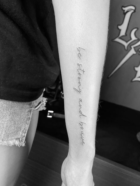 #tattoo #tattooideas #tattoosforwomen #bestrongandbrave #tattoodesign #tatuajesminimalistas Brave Tattoo, Be Brave Tattoo, Be Strong, Art Studio, Tattoos For Women, Tattoo Quotes, Brave, Tattoo Designs, Tattoos