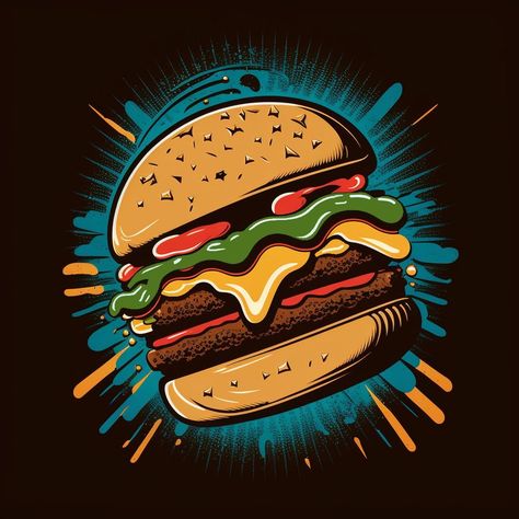 Burger Pop Art, Black Image, Neon Art, Food Truck, Pop Art, Graffiti, Logo Design, Mural, Neon