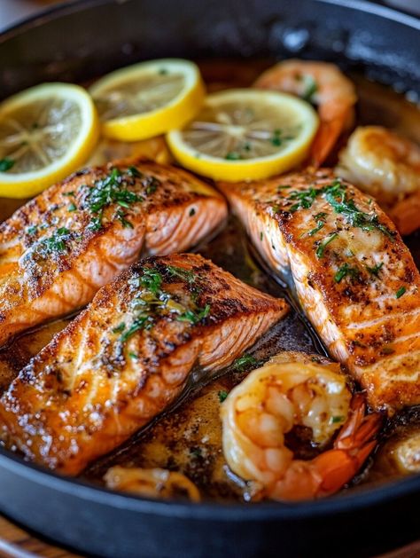 Baked Salmon And Shrimp Recipes, Blackened Salmon And Shrimp Recipes, Salmon And Yellow Rice Recipes, Crockpot Recipes Salmon, Shrimp Salmon Recipe, Salmon Shrimp Recipes, Salmon And Shrimp Dinner Ideas, Jamaican Salmon Recipe, Shrimp And Salmon Recipes