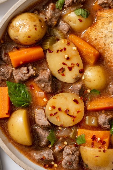 Stovetop Gluten-Free Beef and Vegetable Stew - Inspiralized Easy Gluten Free Beef Stew, Gluten Free Beef Stew Crock Pot, Beef Stew Gluten Free, Gluten Free Stew, Eggplant Lasagna Vegetarian, One Pot Beef Stew, Couscous Salad With Chickpeas, Beef And Vegetable Stew, Gluten Free Beef Stew