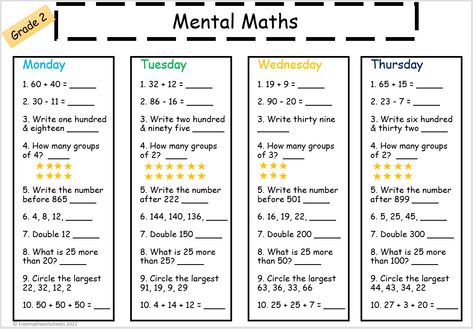 Grade 2 mental maths Mental Maths Worksheets For Grade 1, Mental Maths Worksheets Grade 2, Mental Math Tricks, Maths Worksheet, Mental Maths Worksheets, Mental Maths, Math Addition Worksheets, Maths Paper, Maths Worksheets