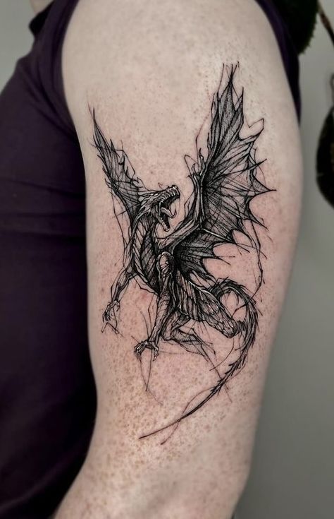 Dragon Tattoo With Wings, Hogwarts Tattoo, Cute Thigh Tattoos, Dragon Tattoos For Men, Dragon Tattoo Art, Dragon Tattoo For Women, Sharpie Tattoos, Clever Tattoos, Red Ink Tattoos