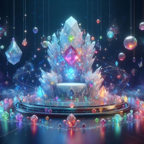 Crystal Throne Fantasy Art, Throne Room Fantasy Art, Planetarium Aesthetic, Crystal Throne, Crystal Temple, Alice In Wonderland Fanart, Crystal Bedroom, Crystal Kingdom, Fantasy Furniture