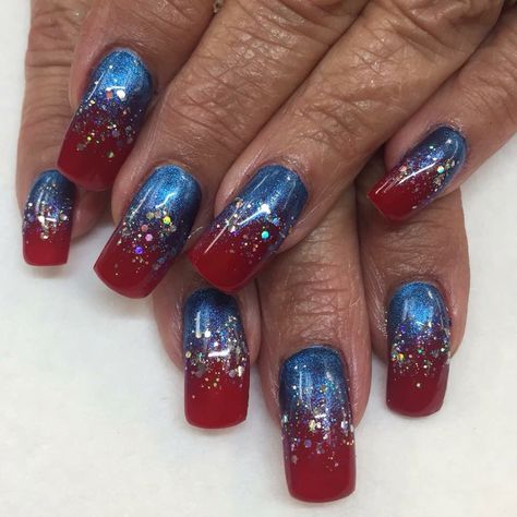 4th Of July Ombre Nails, Elegant 4th Of July Nails, Steelers Nails, Firework Nail Art, 4th Nails, Patriotic Nail, Patriotic Nails Design, Firework Nails, Patriotic Nails