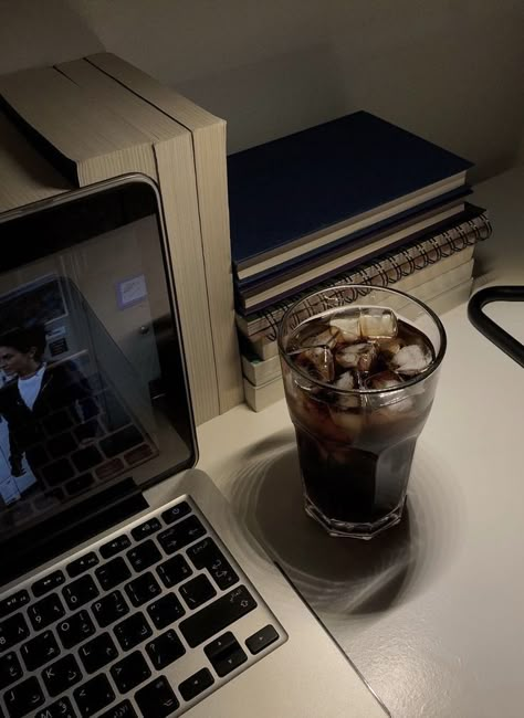 Coffee Aesthetic, A Desk, Cup Of Coffee, Laptop, Computer, Desk, Coffee, Glass