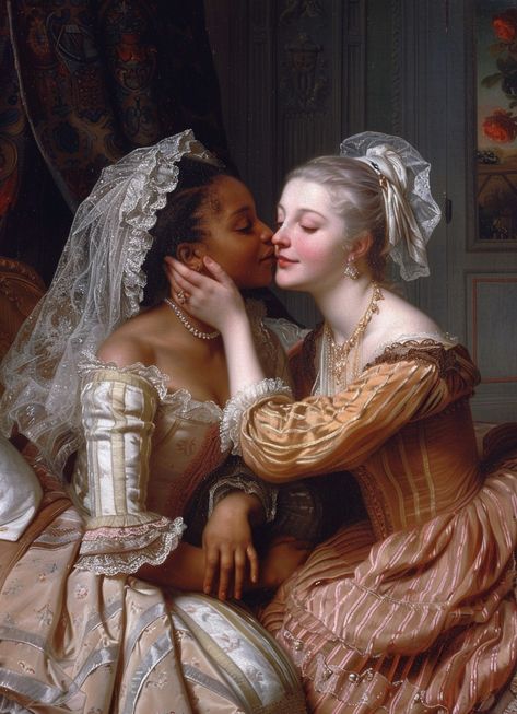 Sapphic Character Art, Famous Couple Paintings, Sapphic Kiss Reference, Historical Queer Art, Emmary Aesthetic, Mermaid And Human Poses, Sapphic Art Spicy Aesthetic, Wlw Love Spicy Art, Poses For Painting