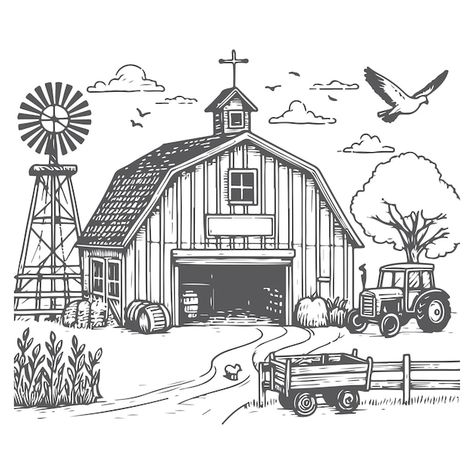 Barn black and white vectors, photos and PSD files | Free download Farm Drawing, Farm Vector, File Free, Psd Files, Graphic Resources, Hand Drawn, Coloring Pages, How To Draw Hands, Free Download