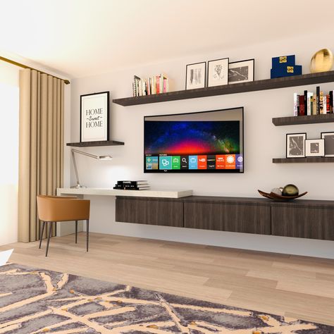 Around Tv Decor, Modern Classic Living Room, Meja Tv, Indian Room Decor, Rack Tv, Classic Living Room, Wall Desk, Tv Wall Design, Tv Unit Design