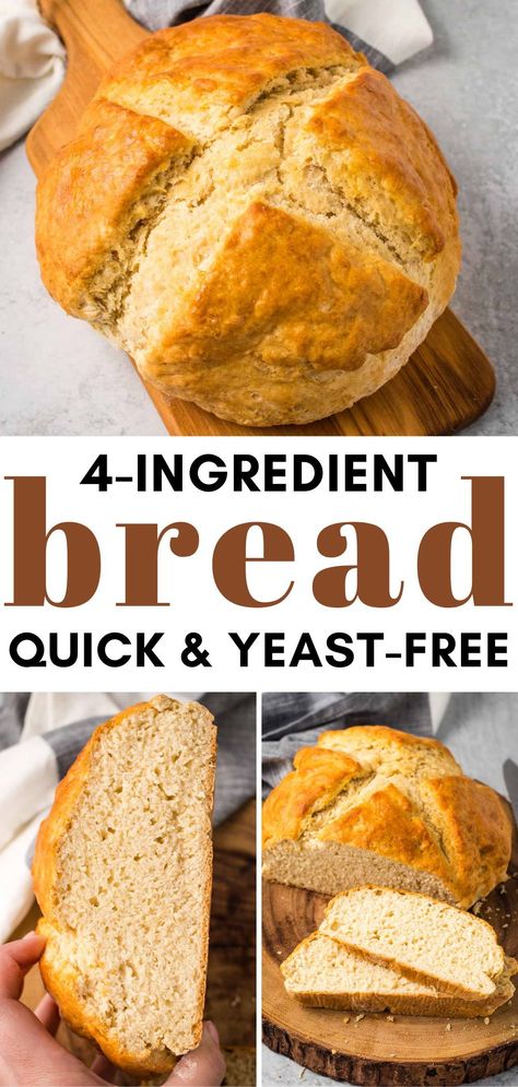 Gluten Free Bread Recipe No Yeast, 4 Ingredient Bread Recipe, Easy Vegan Bread Recipe, Easiest Bread Recipe No Yeast, Gluten Free Yeast Free Bread, Yeast Free Recipes, Gluten Free Vegan Bread, Dairy Free Bread, Yeast Free Breads