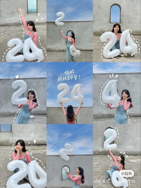 Birthday Foto Ideas Girl, Pose With Balloons, Birthday Photoshoot Outside, Self Birthday Photoshoot, Birthday Poses Photoshoot Ideas, Birthday Poses For Instagram, Birthday Pose Ideas, Birthday Pose, Birthday Poses