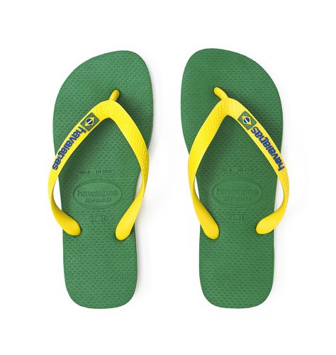 Brasil Green & Yellow Yellow Slides, Green Flip Flops, Sandal Design, Yellow Sandals, Havaianas Flip Flops, Designer Sandals, Dream Shoes, Workout Gear